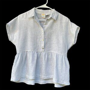 C&C California 100% Linen Baby Doll Top Womens S Short Sleeve Boxy White Black